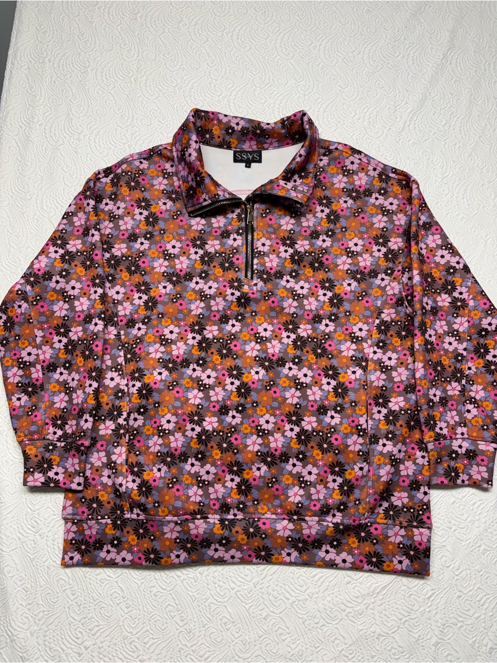 SSYS Pink Floral Half-Zip Women's Sweatshirt
